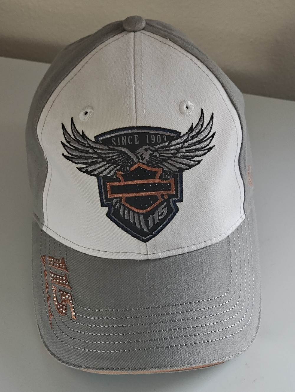 Harley-Davidson Gray, White and Orannge Cap - 115 Anniversary